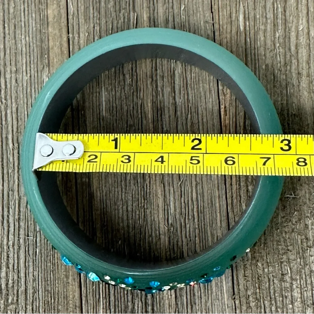 Teal Blue Green Acrylic Rhinestone Thick Bangle Bracelet